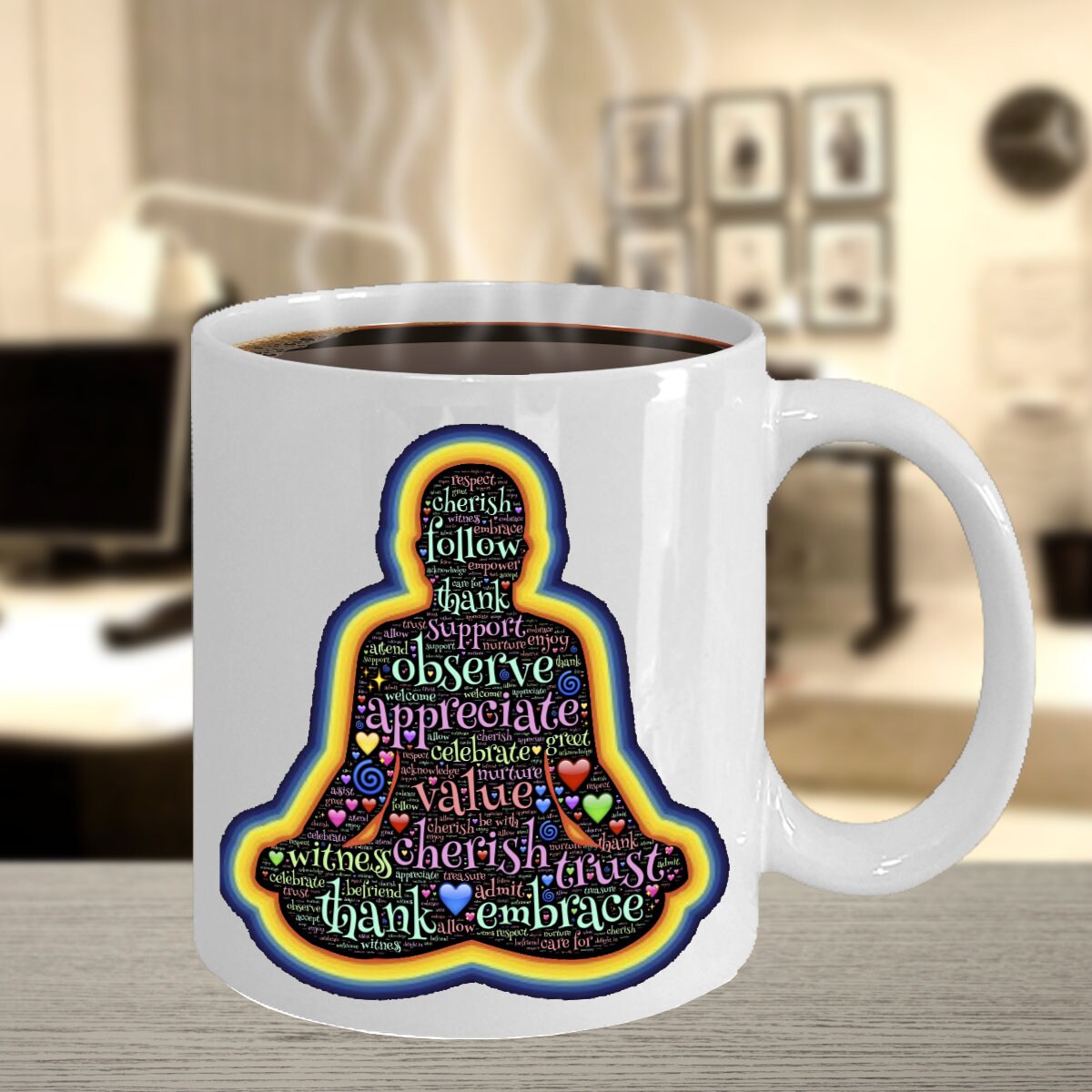 Meditation Mug 11oz or 15oz Spiritual Gift For Yoga Lovers mug Cheap Gifts Positive Words mug Good Vibes Mugs meditation mug cute mug