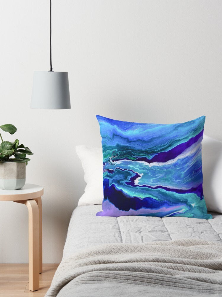 Dreamy Pillow Artsy Gifts Unique pillow Blue Pillows for Couch psychedelic pillow aqua pillow purple pillow beachy pillow abstract art