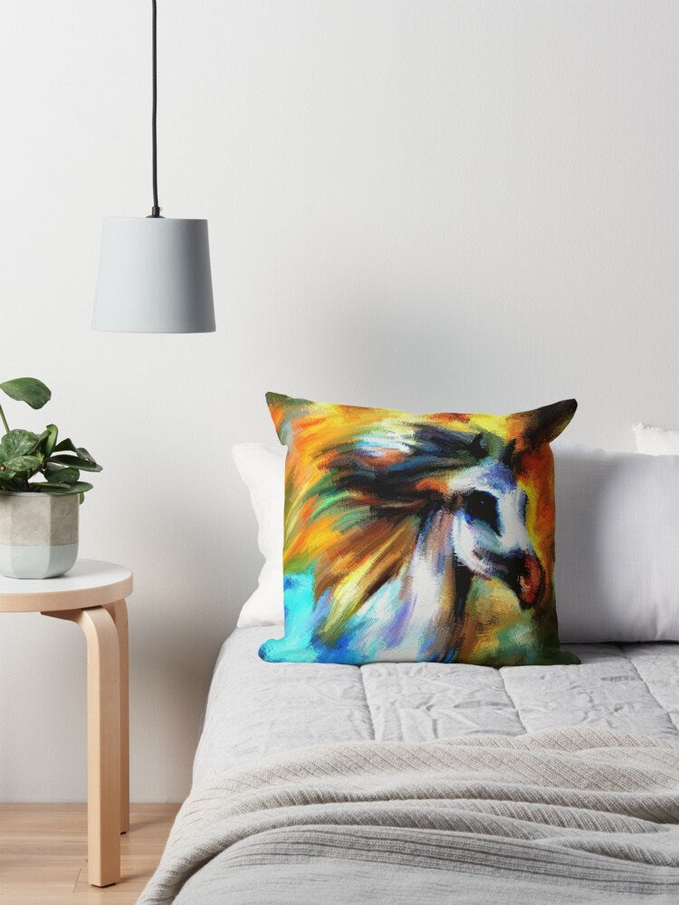 Horse pillow abstract art horse pillow horse lovers gift cheap gift orange white horse lover equestrian pillows horse pillows couch