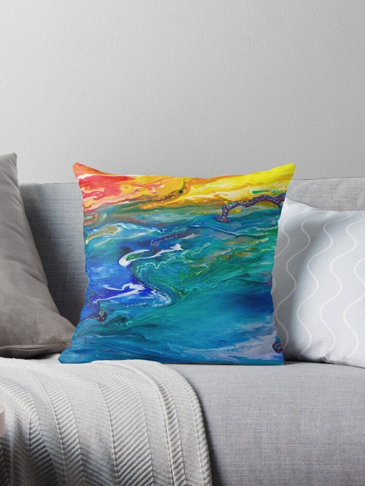 Ocean Pillow Abstract Art Pillow Unique Gifts Pillows for Couch Blue Pillows artsy pillow ocean pillow beachy pillows aqua pillow