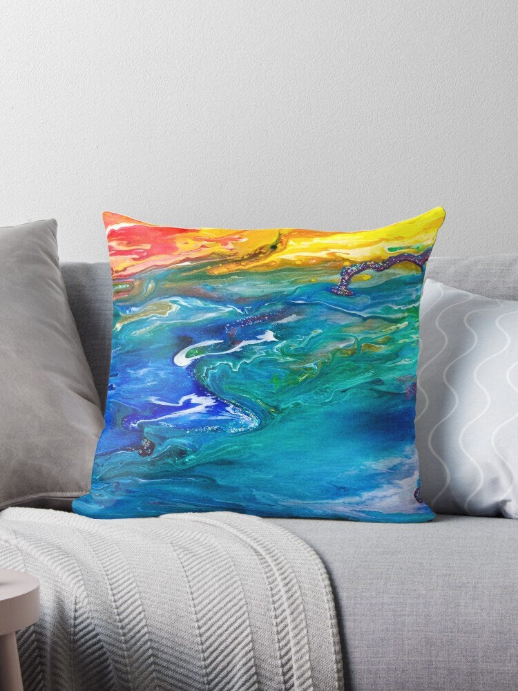 Ocean Pillow Abstract Art Pillow Unique Gifts Pillows for Couch Blue Pillows artsy pillow ocean pillow beachy pillows aqua pillow