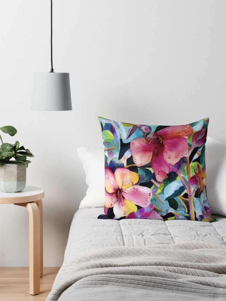 Flowers Pillow Artsy Pillow Unique Gift floral Pillows for Couch flower pillows botanical pillow floral pillows colorful pillows pink
