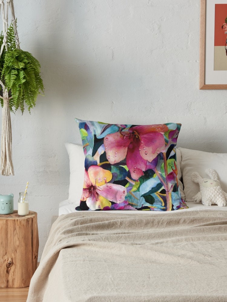 Flowers Pillow Artsy Pillow Unique Gift floral Pillows for Couch flower pillows botanical pillow floral pillows colorful pillows pink