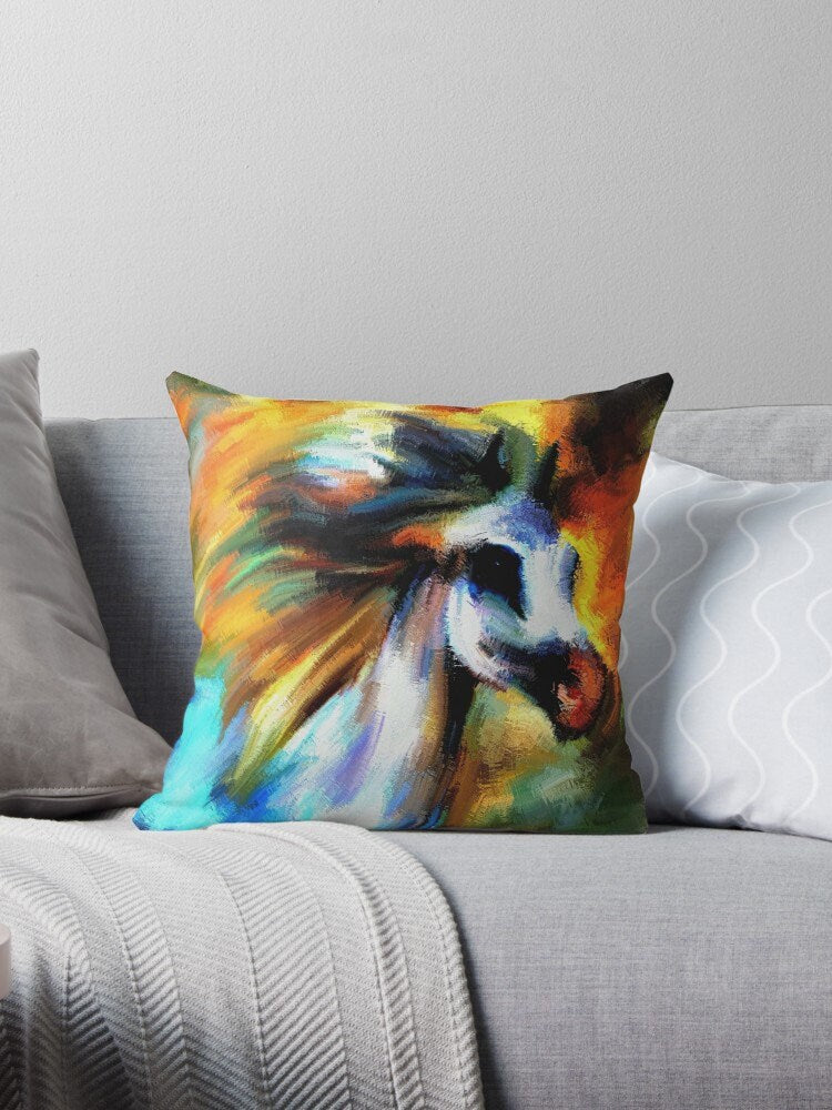 Horse pillow abstract art horse pillow horse lovers gift cheap gift orange white horse lover equestrian pillows horse pillows couch