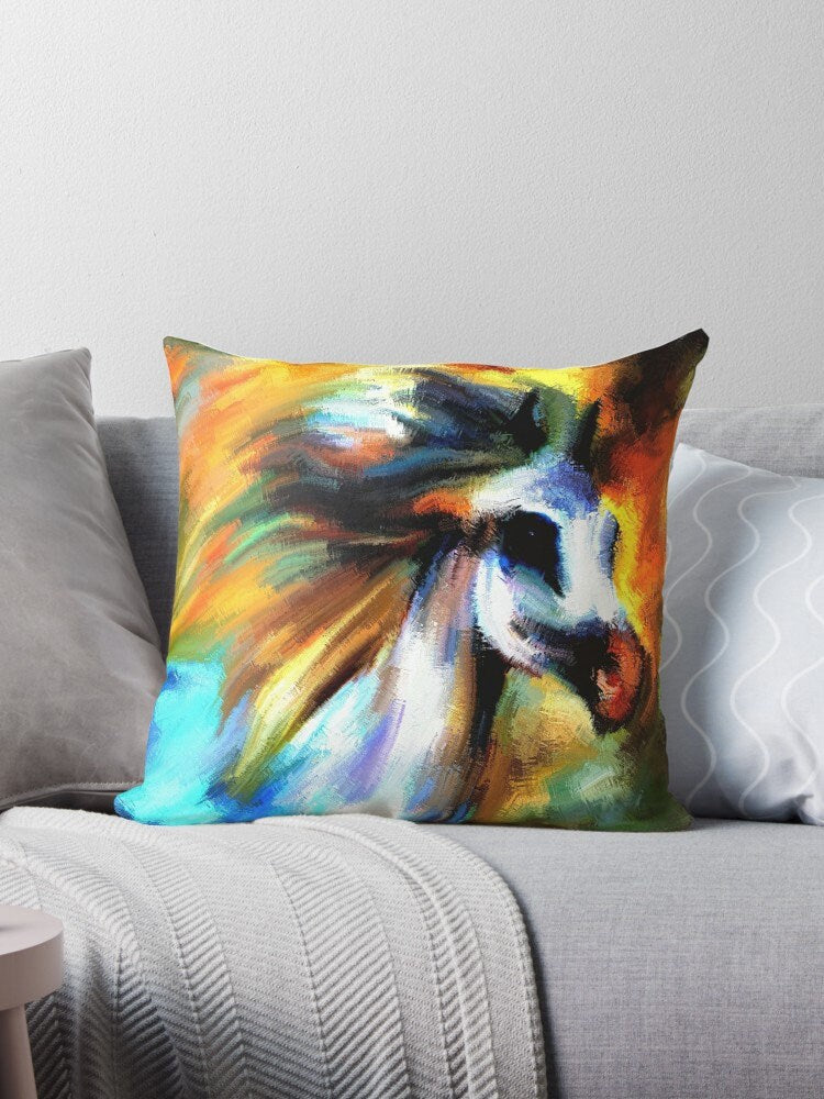 Horse pillow abstract art horse pillow horse lovers gift cheap gift orange white horse lover equestrian pillows horse pillows couch