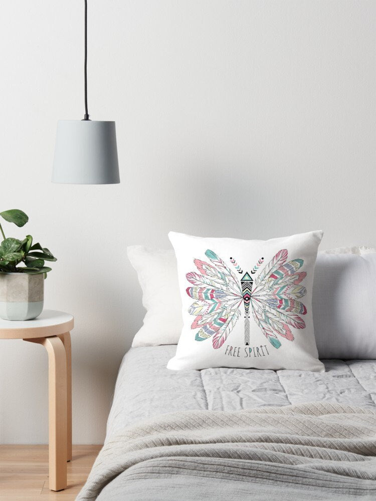 Free Spirit pillow butterfly pillows feather pillow hippy pillows boho pillow dragonfly pillow colorful pillows feathers pillows cute