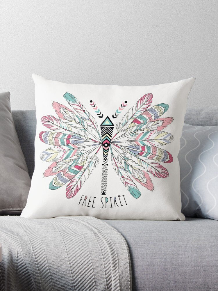 Free Spirit pillow butterfly pillows feather pillow hippy pillows boho pillow dragonfly pillow colorful pillows feathers pillows cute