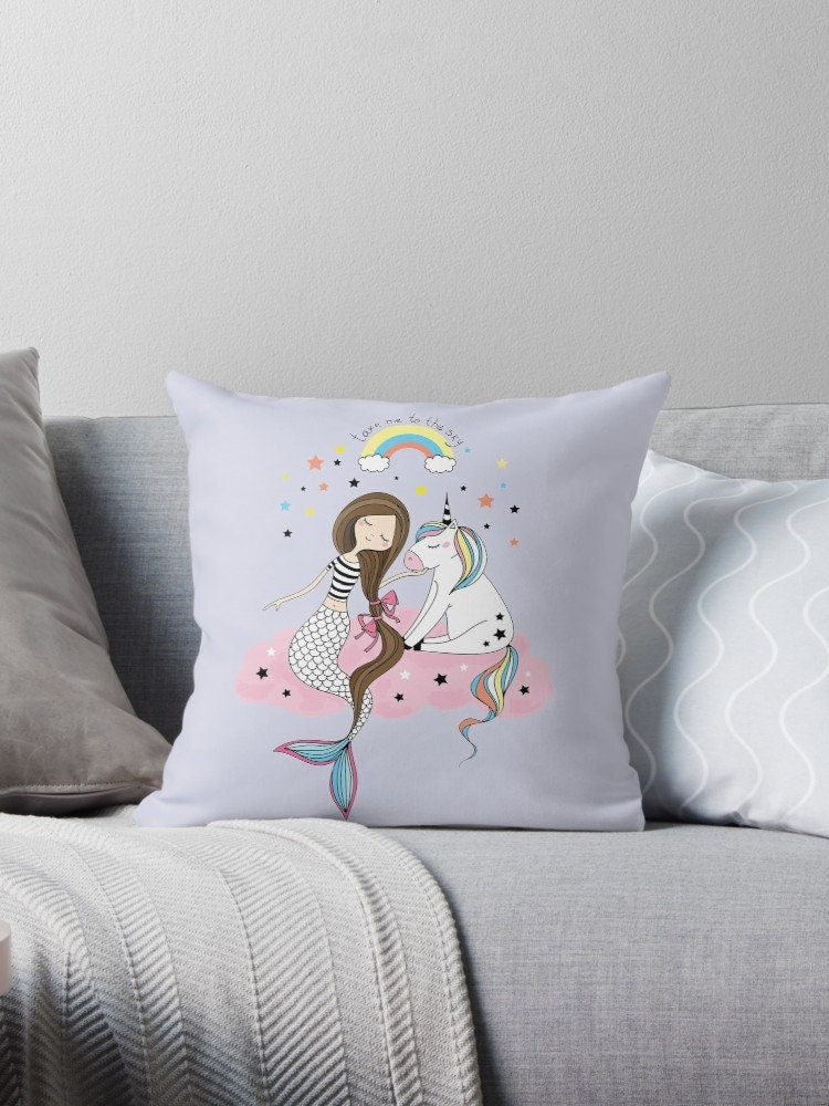 Mermaid Unicorn pillow unicorn pillows girly pillow mermaids pillow cute mermaid pillows for couch lavender pillows girls pillow