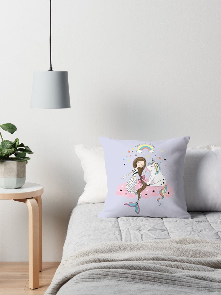 Mermaid Unicorn pillow unicorn pillows girly pillow mermaids pillow cute mermaid pillows for couch lavender pillows girls pillow