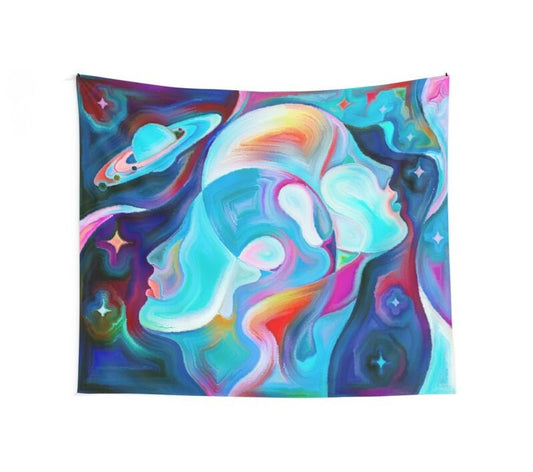 Blue Universal Love Tapestry astral tapestry spiritual tapestry space tapestries abstract art tapestries blue tapestries