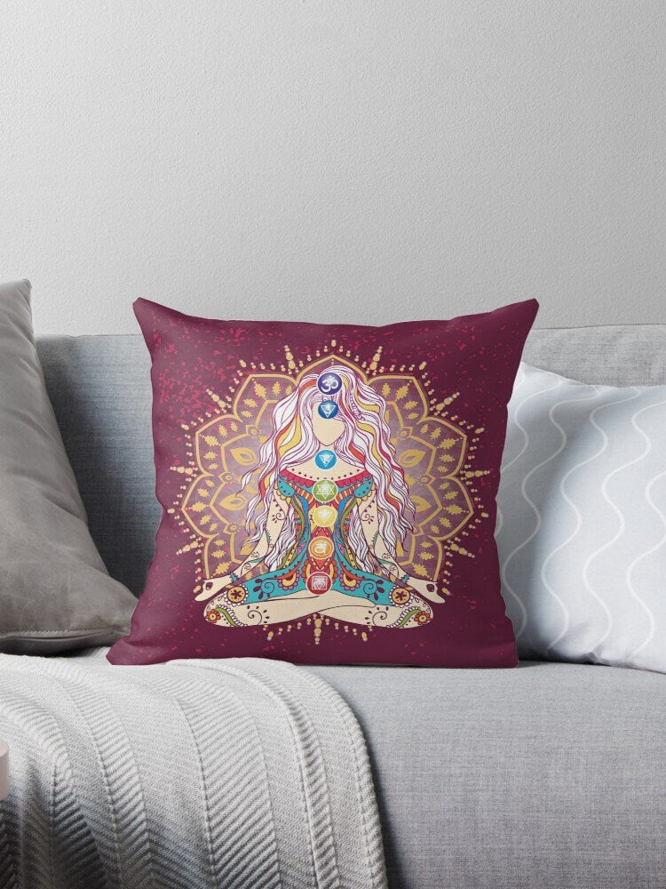 Chakra pillow chakras pillows yoga pillow hippy pillows spiritual pillow meditation pillow cheap gifts red pillow for couch cute girly