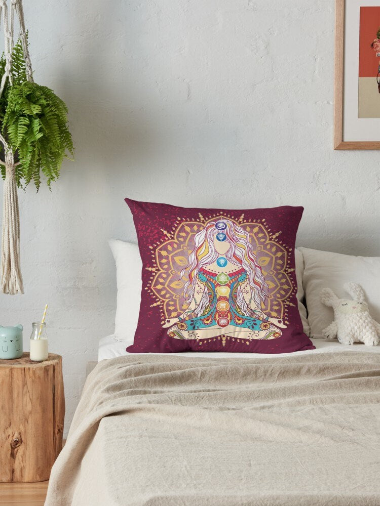 Chakra pillow chakras pillows yoga pillow hippy pillows spiritual pillow meditation pillow cheap gifts red pillow for couch cute girly