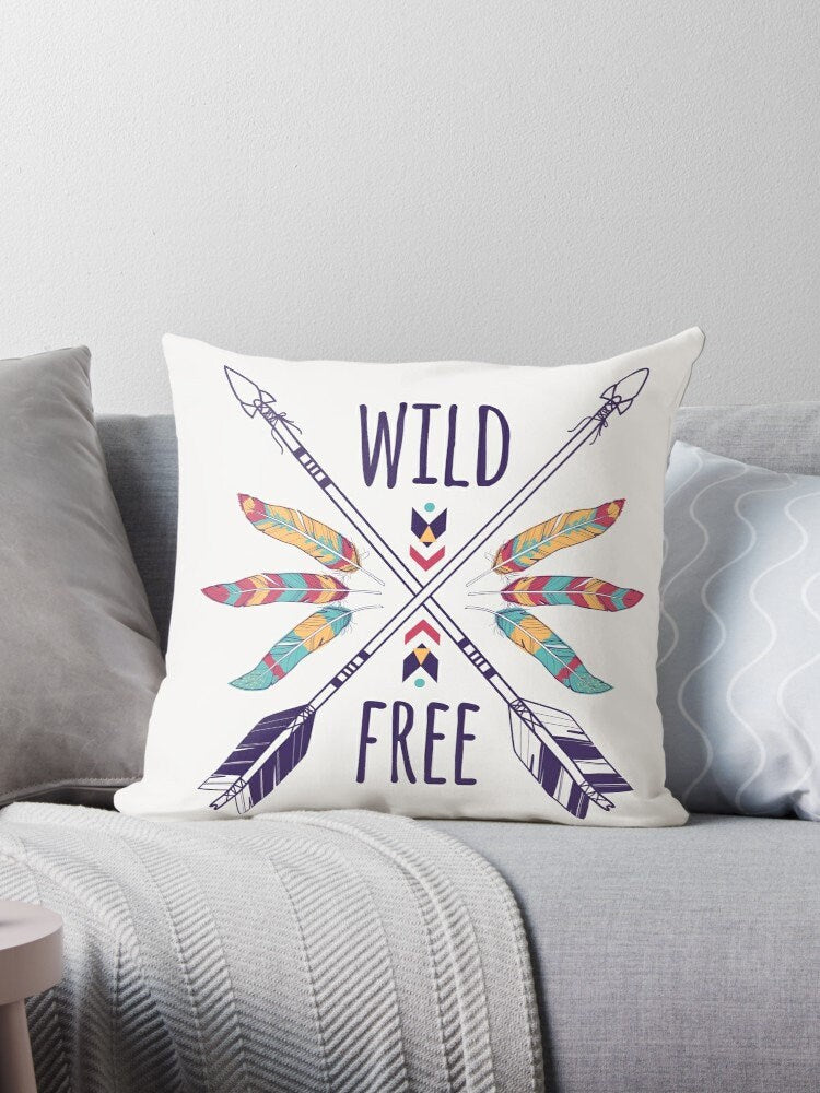 Wild & Free Pillow boho pillows boho pillow for couch free spirit pillows feathers pillow arrows pillow feather pillows gypsy pillows