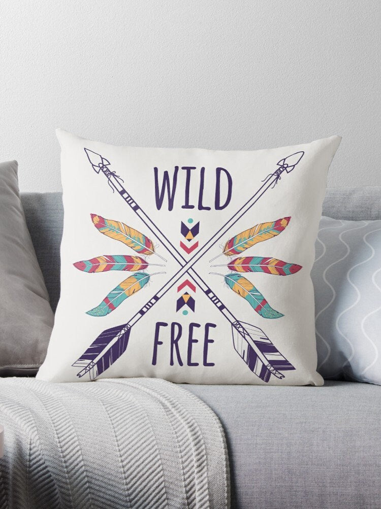 Wild & Free Pillow boho pillows boho pillow for couch free spirit pillows feathers pillow arrows pillow feather pillows gypsy pillows