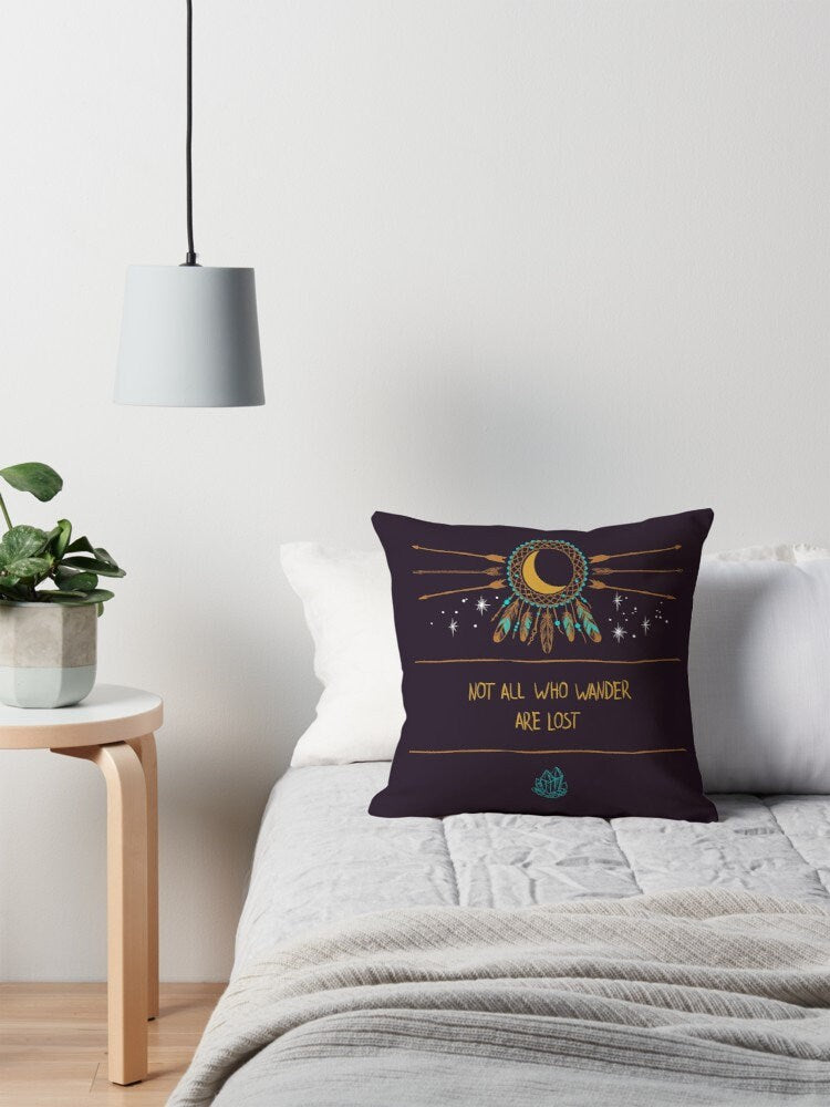 Not all who wander are lost Pillow wanderlust pillows dream catcher pillow for couch feather pillows hippy pillow spiritual pillows