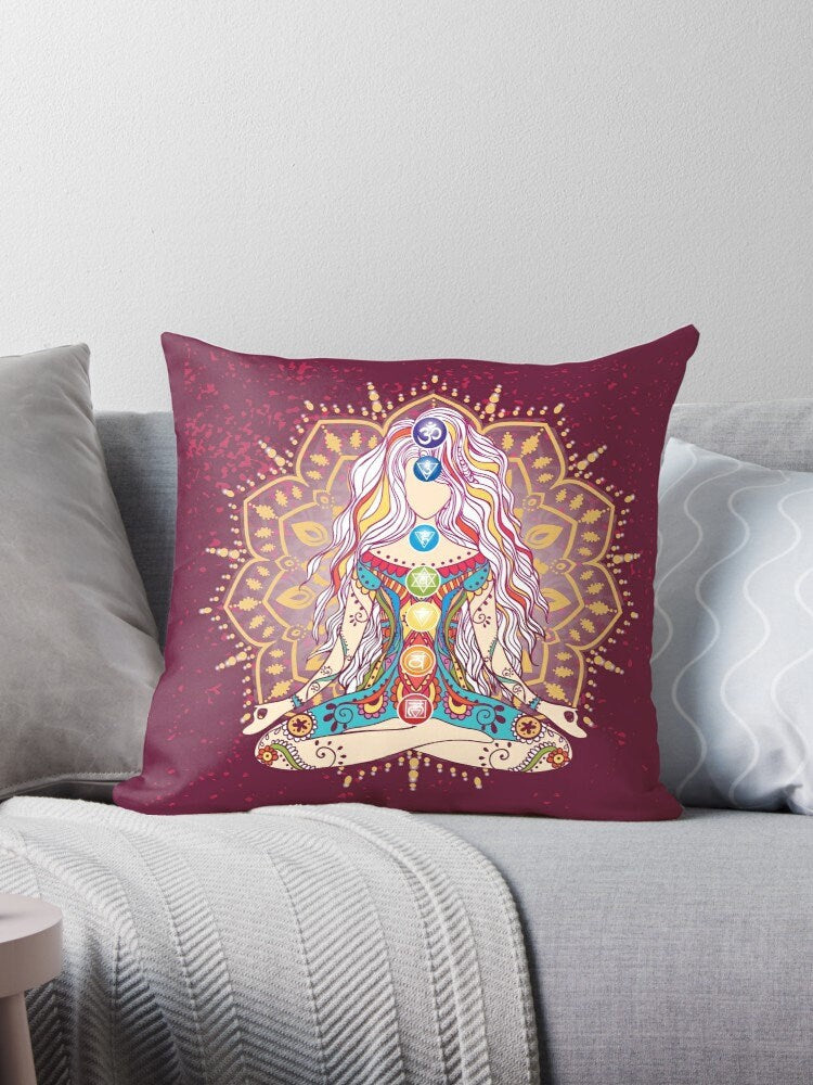 Chakra pillow chakras pillows yoga pillow hippy pillows spiritual pillow meditation pillow cheap gifts red pillow for couch cute girly