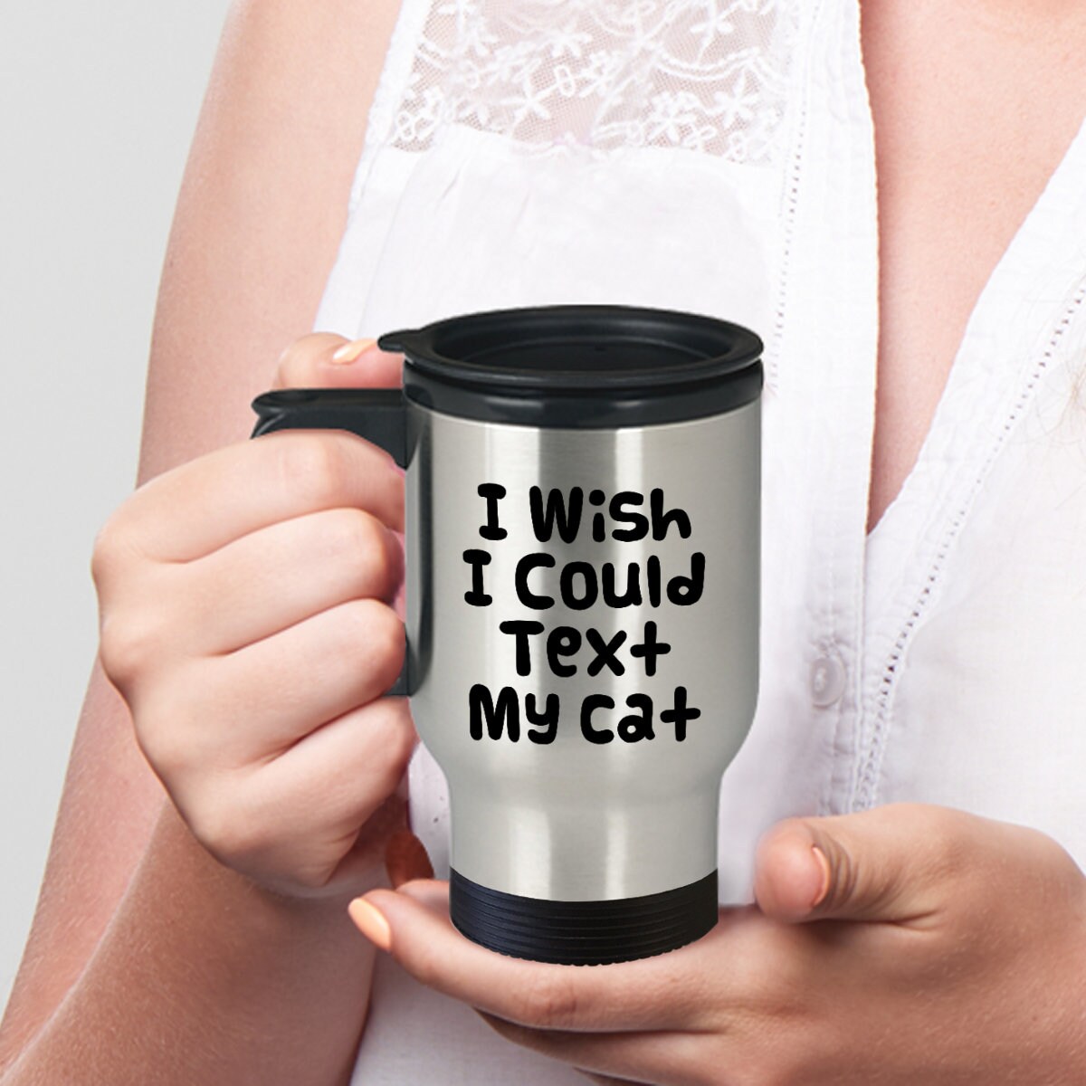 Text Cat Travel Mug I wish i could text my cat 14oz Insulated Stainless Steel with handle Gift for cat lover travel mug funny cat coffee mug