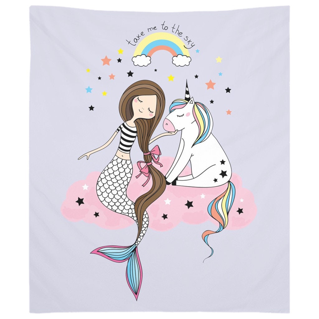 Mermaid Unicorn Tapestry Mermaid Wall Hanging Unicorn Tapestries Unicorns Wall Decor Girls Wall Decor Nursery Tapestry Kids Tapestries