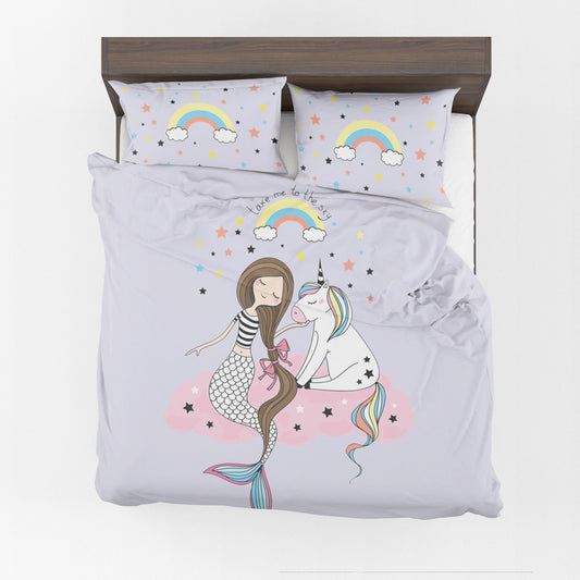 Mermaid Unicorn Duvet Cover Girls bedding unicorn twin duvet pink comforter rainbow comforter girly duvet mermaid bedding lavender