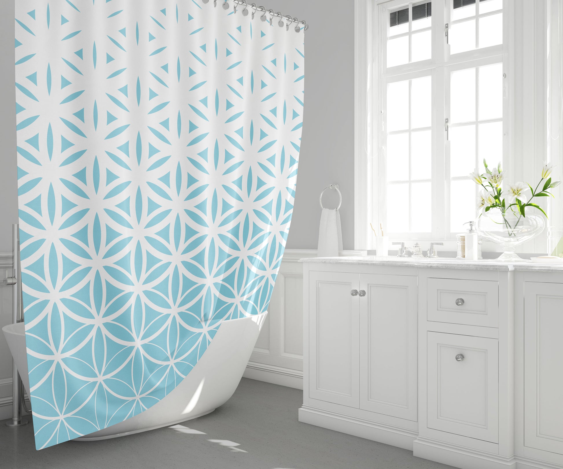 Blue Sacred Geometry Shower Curtain light blue shower curtains spiritual shower curtain white blue shower curtains aqua shower curtain rugs