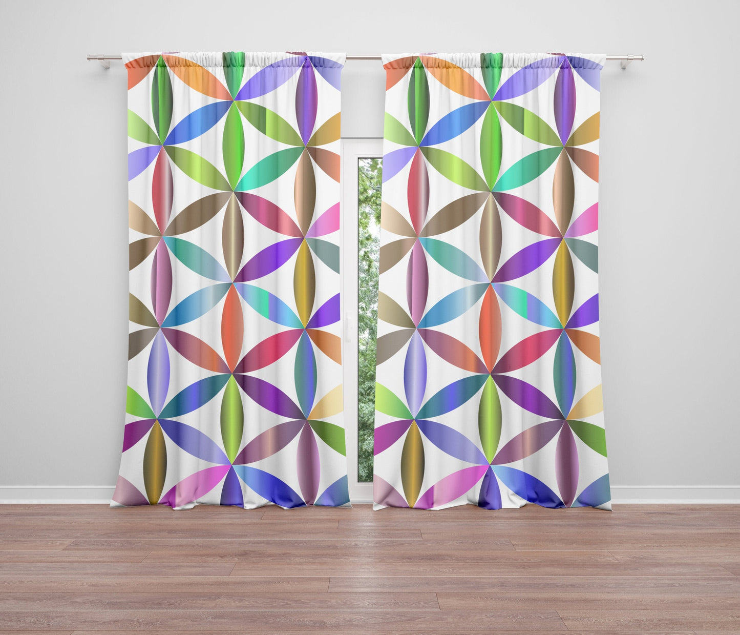 Flower of Life Window Curtain colorful Drapery Curtain Panels colorful window treatment kids window curtains rainbow kids curtains bright