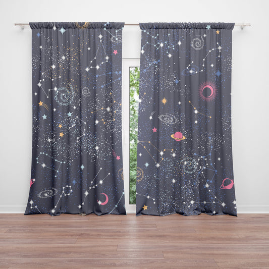 Space Window Curtains kids Drapery childrens Curtain Panels star constellations window treatment galaxy curtain girls boys window curtains