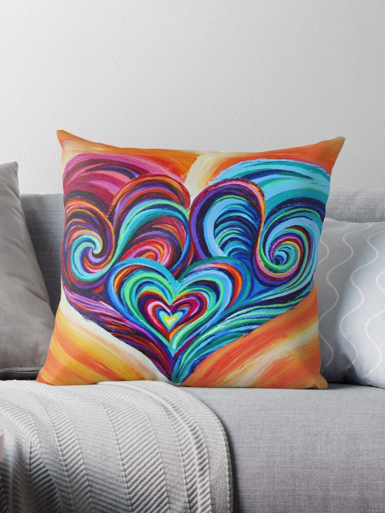 Heart Pillow Colorful Abstract Art Pillow Heart Pillow Hearts Pillows Unique Heart Pillows For Couch Hippy Pillow Psychadelic Pillows