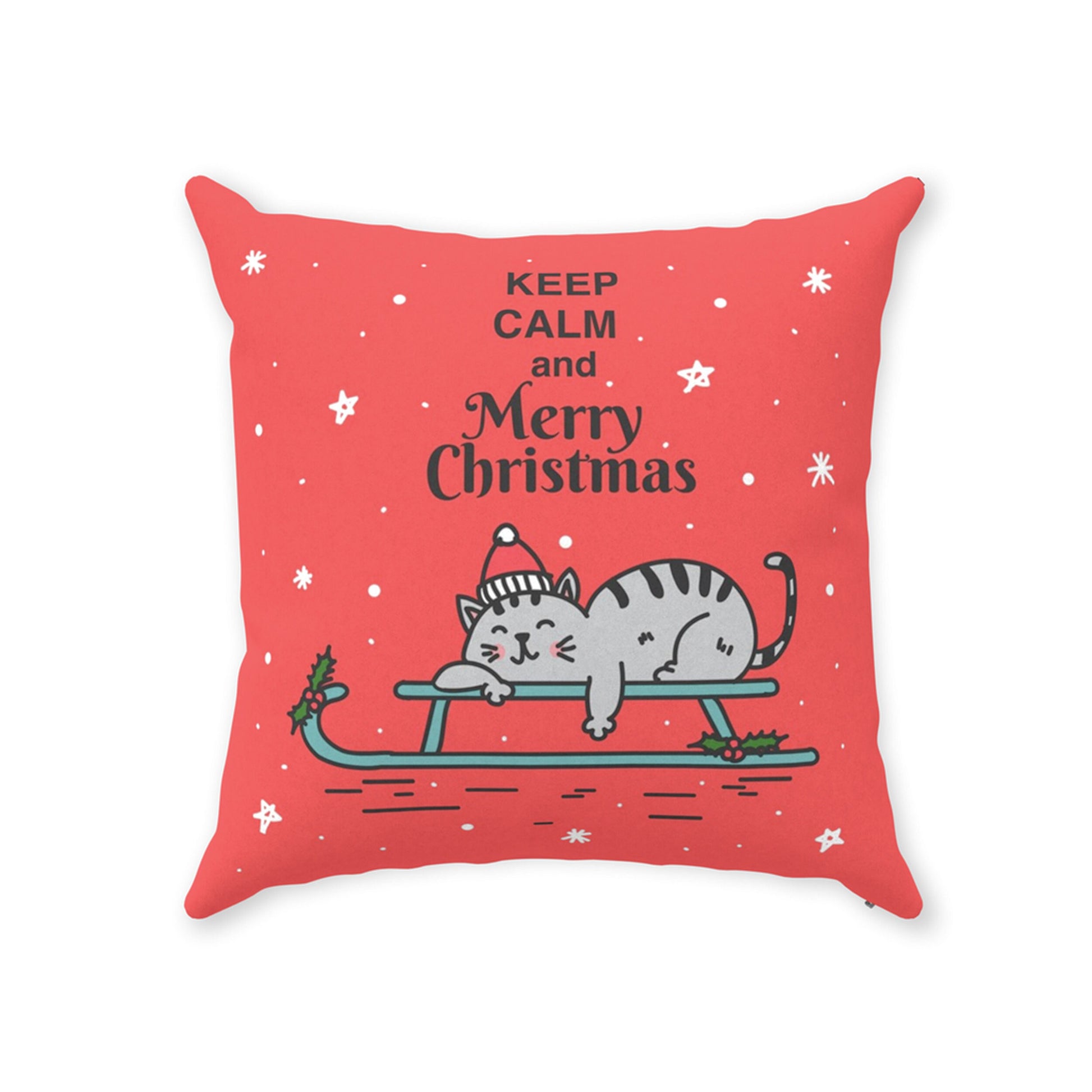 Keep Calm & Merry Christmas Red pillow decorative holiday pillows xmas pillows cute cat pillow red pillows keep calm pillow cats lovers