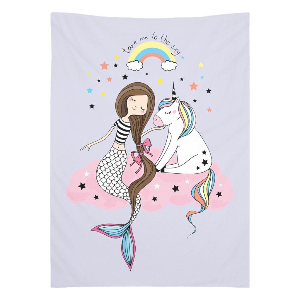 Mermaid Unicorn Tapestry Mermaid Wall Hanging Unicorn Tapestries Unicorns Wall Decor Girls Wall Decor Nursery Tapestry Kids Tapestries