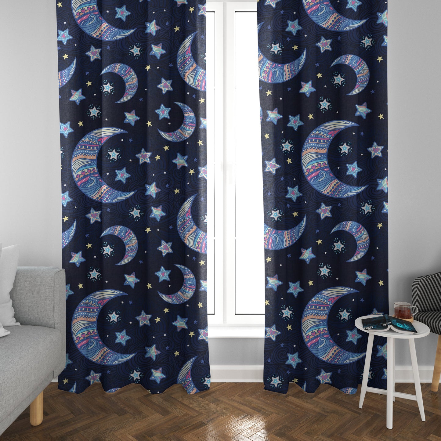 Moon Window Curtains star moons curtains celestial drapery moon window panels cute kids curtains blue curtain girly curtains stars curtains