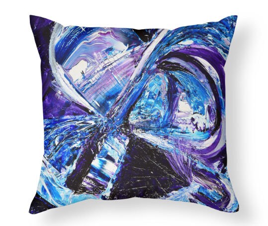 Purple Pillow Abstract Art Pillow Artsy Gift Unique Gift Blue Pillow Purple Pillows For Couch Art Pillows Unique Pillows Artsy Pillow