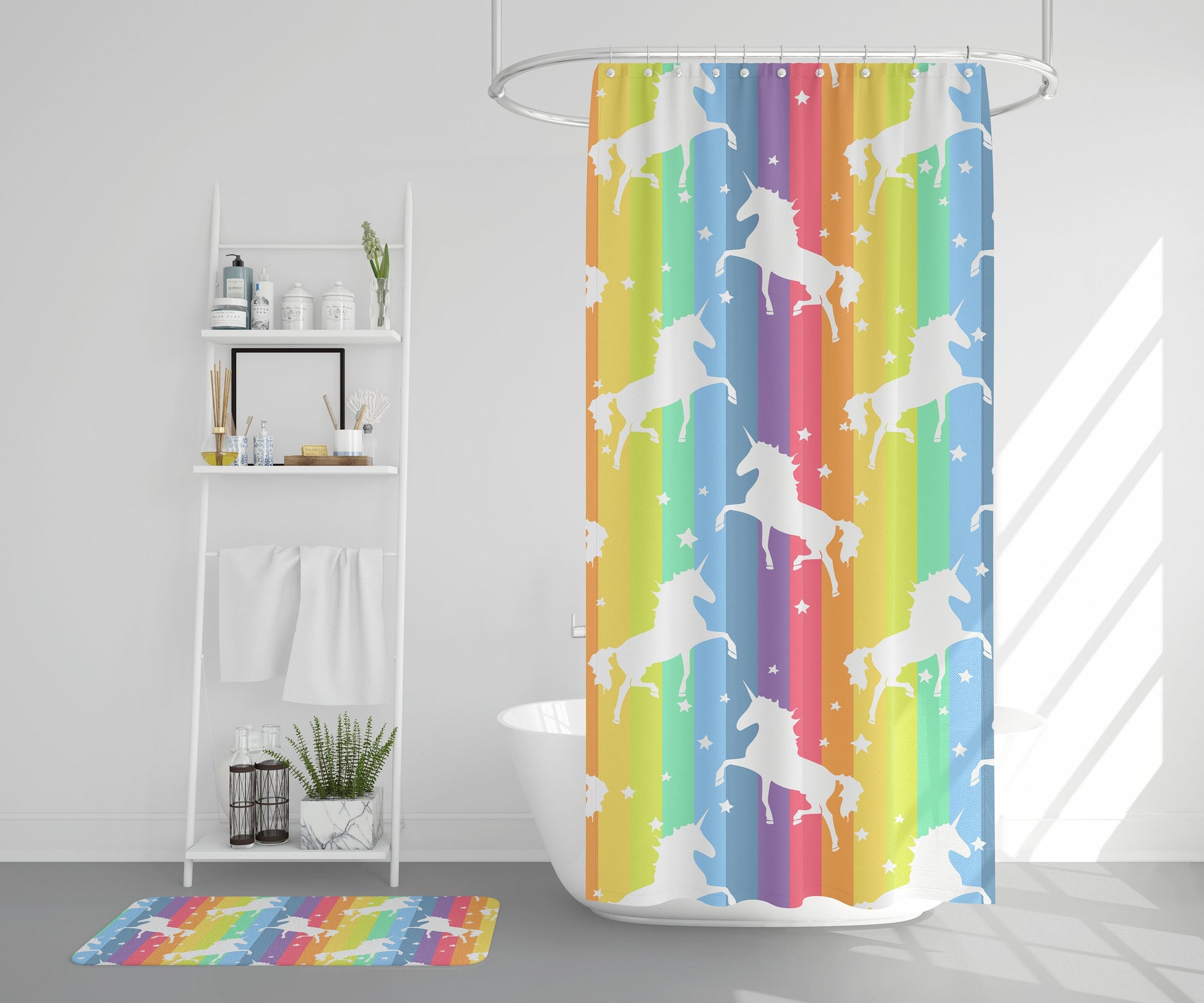 Rainbow Unicorn Shower Curtain girly shower curtains unicorn shower curtain girls shower curtains kids unicorn shower curtains unicorn decor