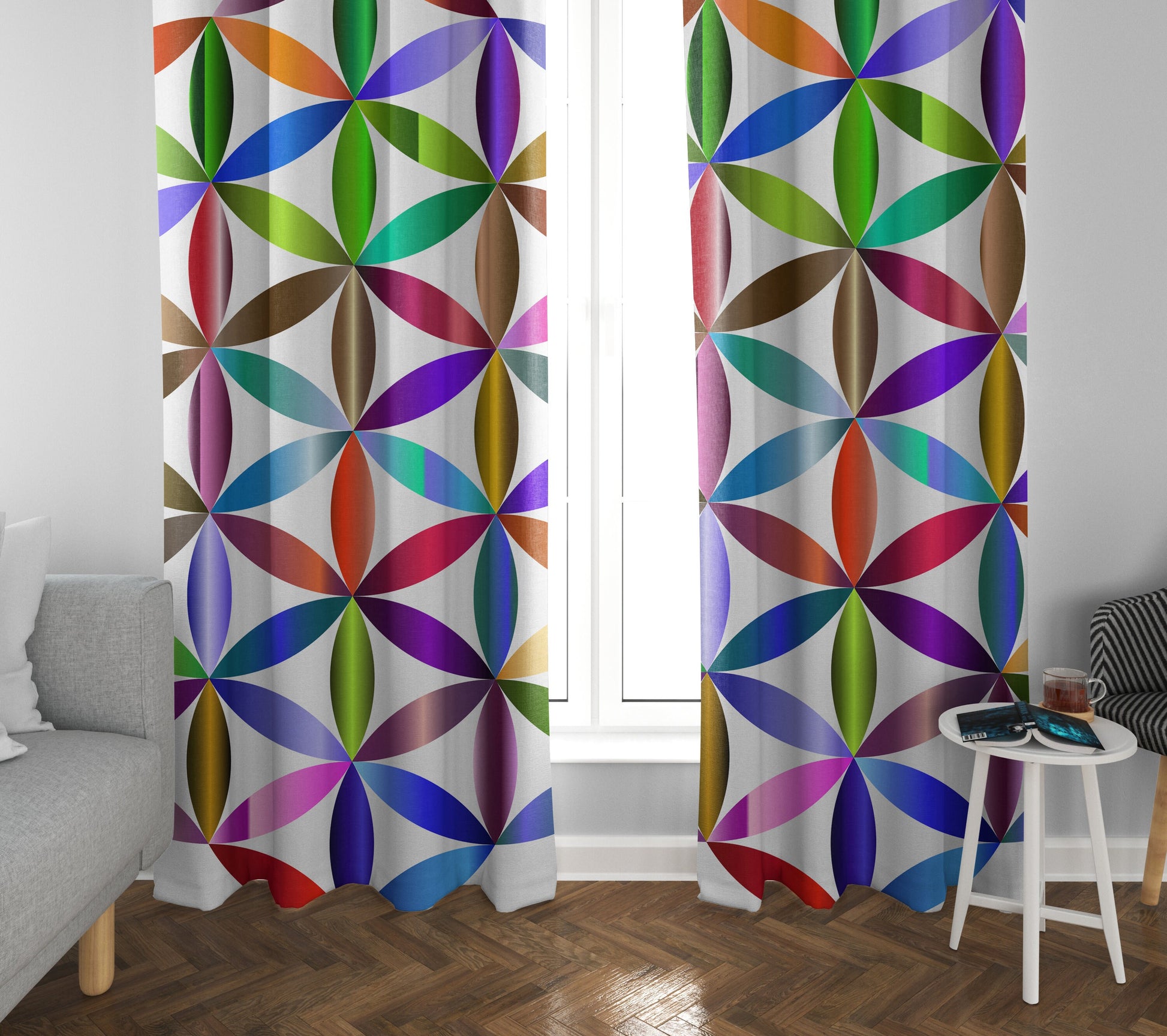 Flower of Life Window Curtain colorful Drapery Curtain Panels colorful window treatment kids window curtains rainbow kids curtains bright