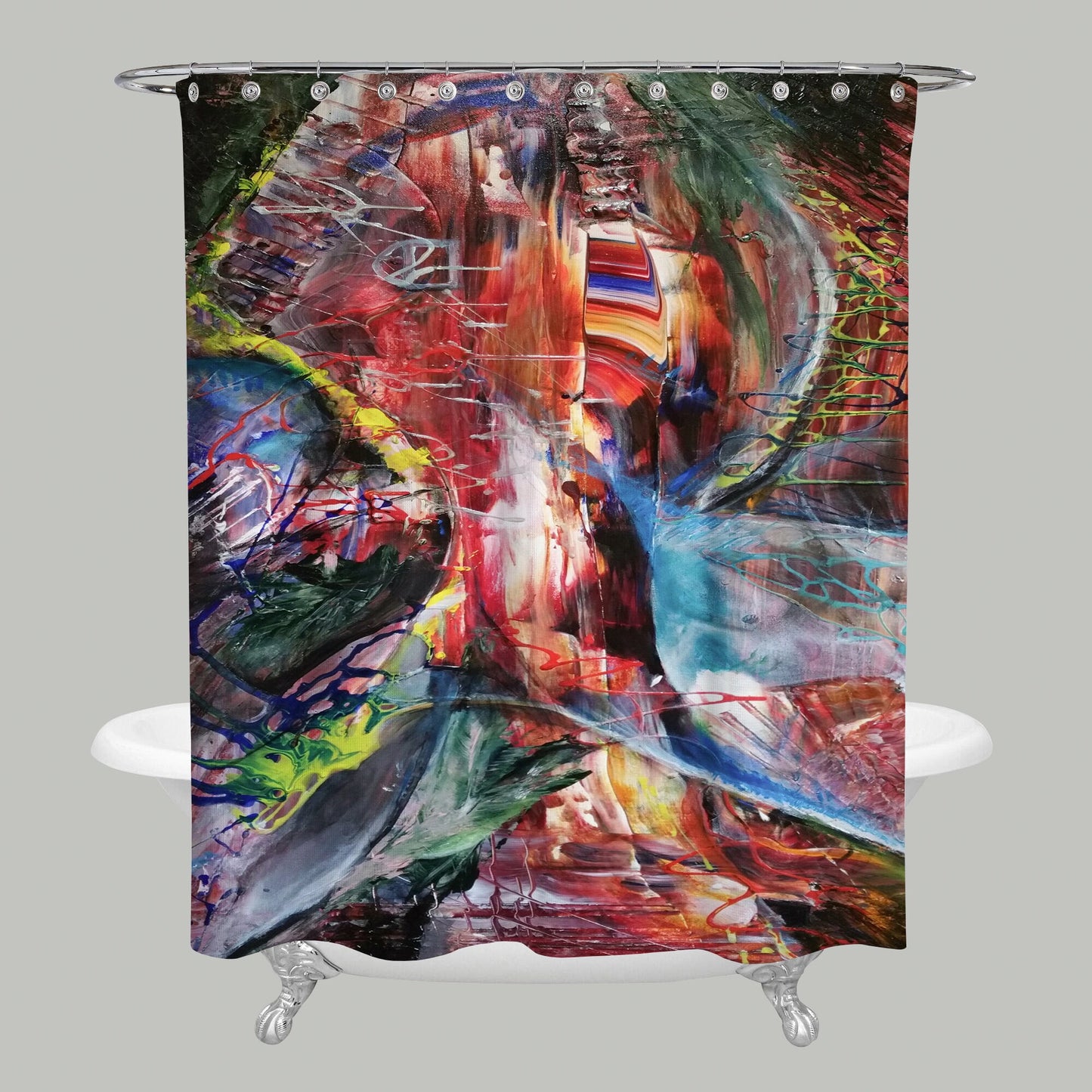 Abstract art shower curtain psychadelic shower curtain psychedelic shower curtain trippy bath decor colorful shower curtain red blue orange