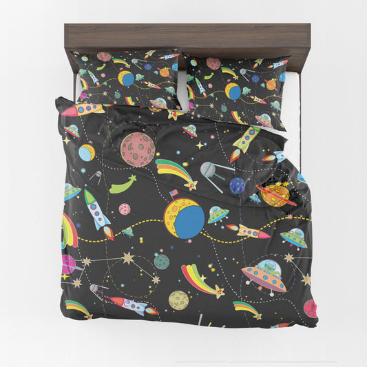 Space Comforter or Duvet Cover girls boys bedding kids duvet childrens comforter black comforter spaceship comforter space decor planets bed