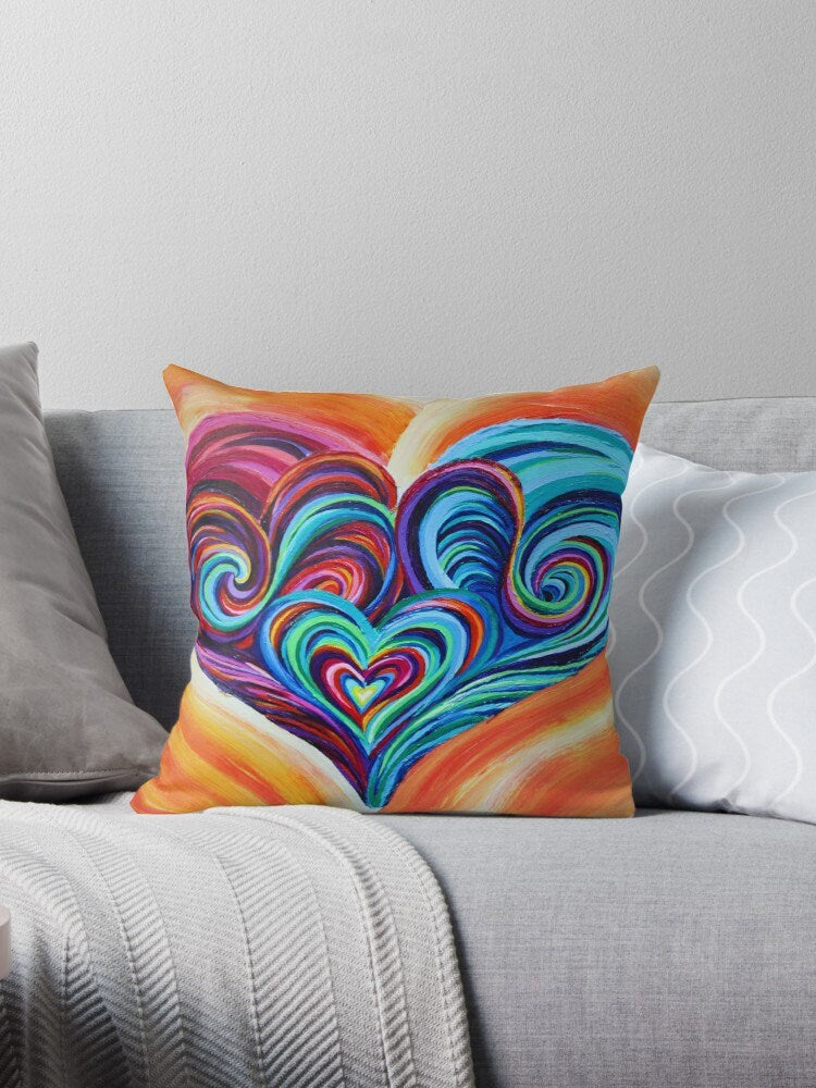 Heart Pillow Colorful Abstract Art Pillow Heart Pillow Hearts Pillows Unique Heart Pillows For Couch Hippy Pillow Psychadelic Pillows