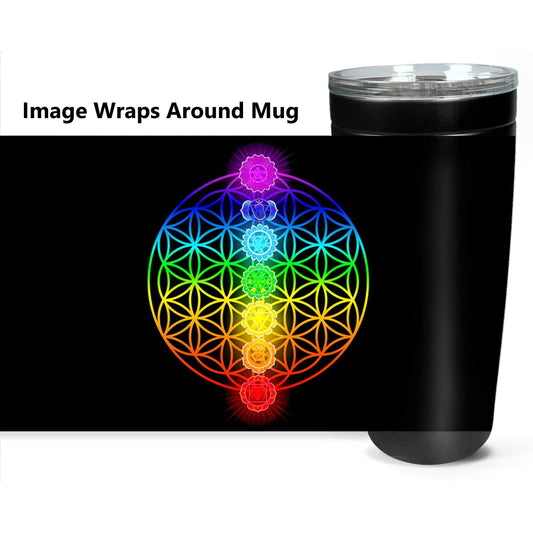 Flower Of Life Travel Mug 20oz Insulated Stainless Steel Unique Gift Spiritual Travel Mug Meditation Chakra Travel Mug Chakras Tumbler Black