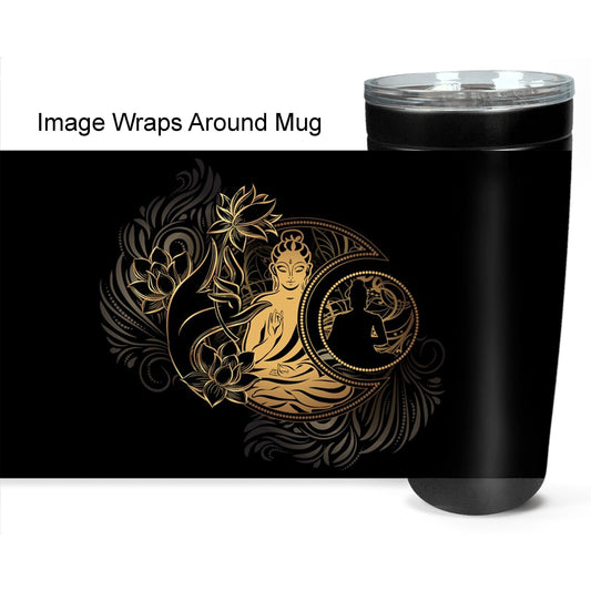 Buddha Lotus Travel Mug 20oz Insulated Stainless Steel Unique Gift Spiritual Travel Mug Meditation Travel Mug Spiritual Tumbler Black Gold