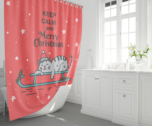 Keep Calm Christmas Red Shower curtain cat bathmat cute xmas bath decor keep calm shower curtains christmas rugs red christmas bath decor