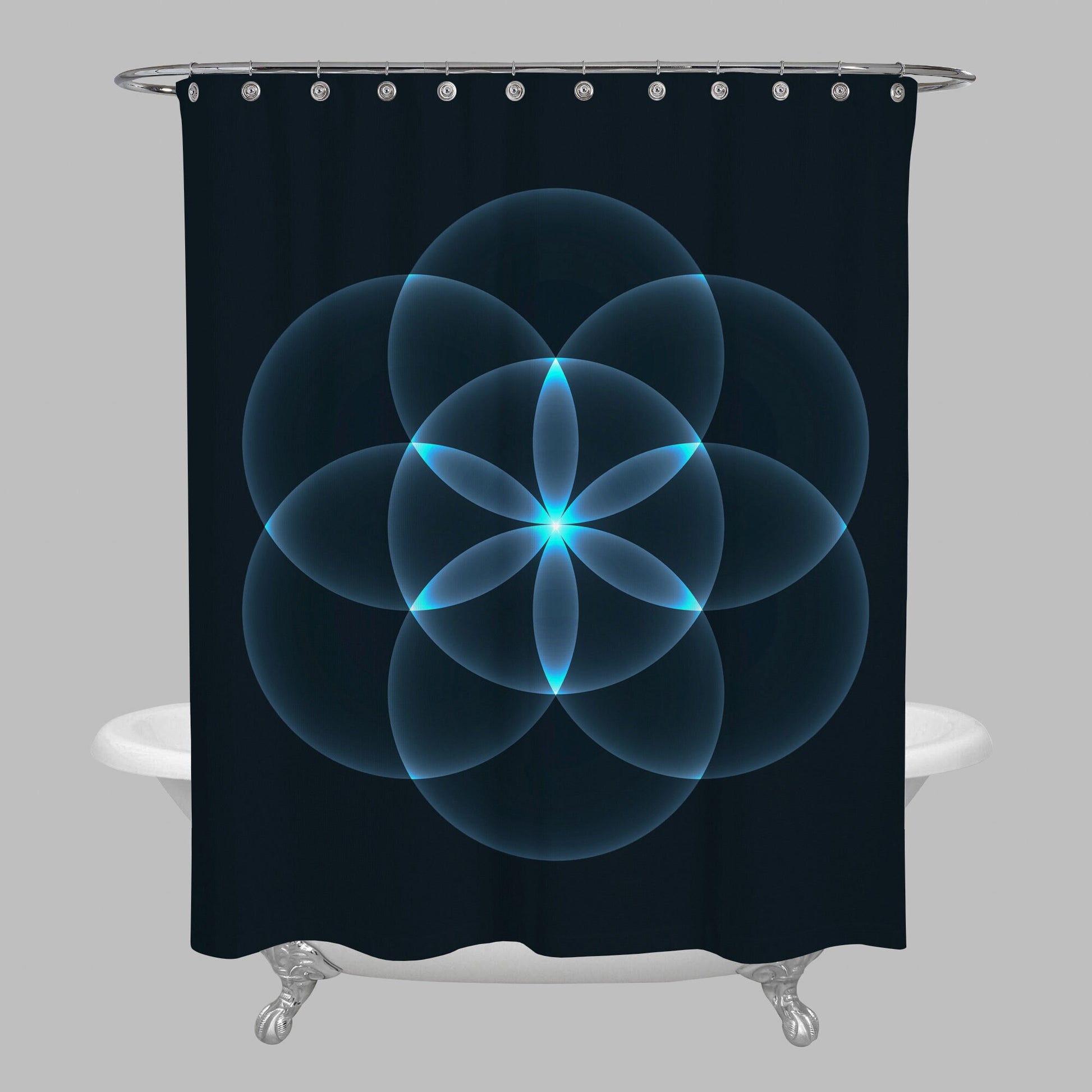 Flower of life Curtain sacred geometry shower curtains black shower curtain blue shower sacred geometry bath decor spiritual shower curtain