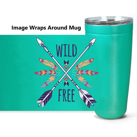 Wild & Free Travel Mug 20oz Insulated Stainless Steel Unique Gift Spiritual Travel Mug Feathers Travel Mug Boho Canteen Free Spirit Mug