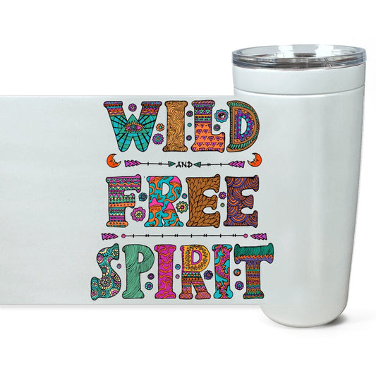 Wild & Free Spirit 20oz Insulated Stainless Steel Travel Mug Unique Gift Spiritual Travel Mug Hippy Travel Mug Free Spirit Tumbler White