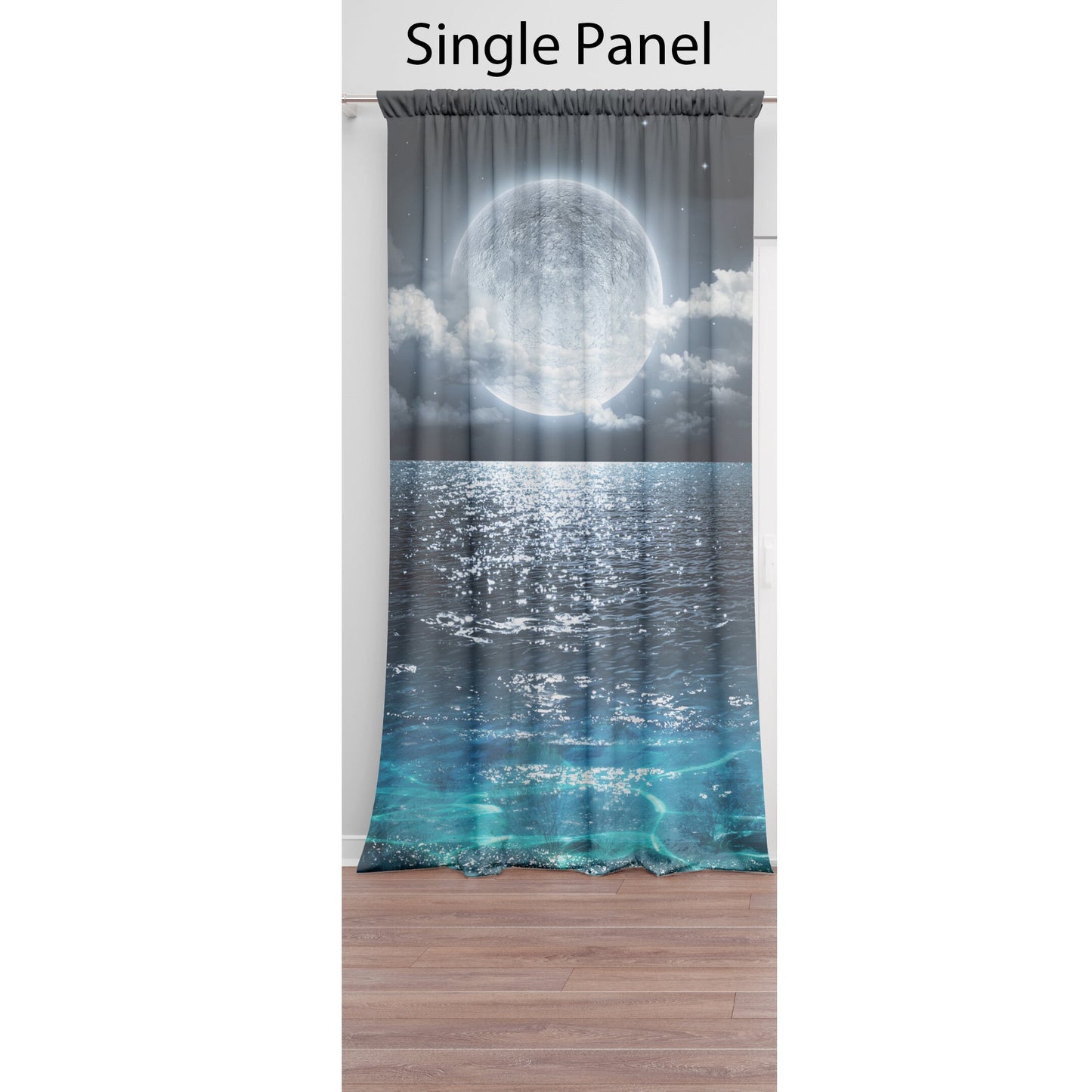 Moon over Ocean Window Curtains Beach Drapery Curtain Panels full moon window treatment beachy curtain tropical curtains blue