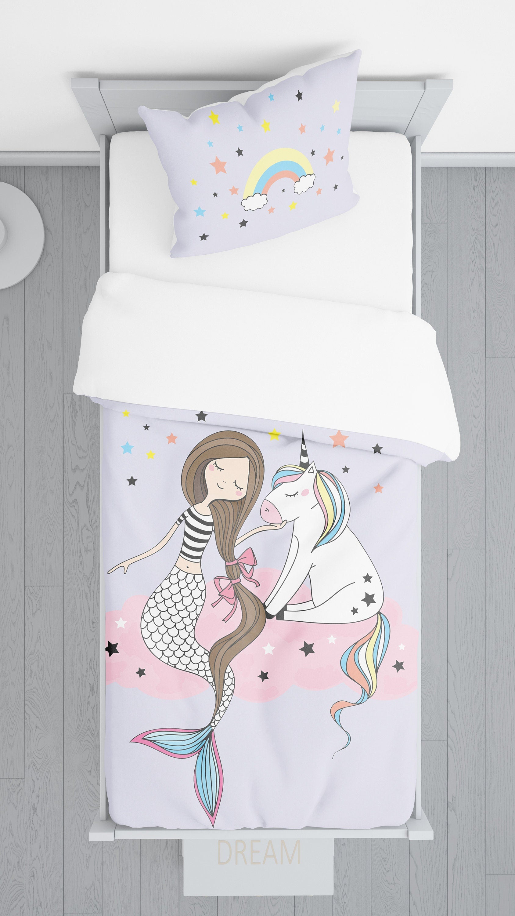 Mermaid Unicorn Duvet Cover Girls bedding unicorn twin duvet pink comforter rainbow comforter girly duvet mermaid bedding lavender