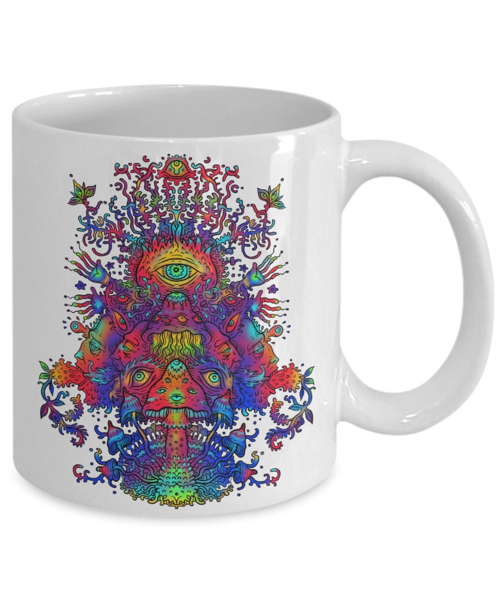 Shrooms Mug trippy coffee mug psychedelic mug psychadelic mugs dancing magic mushrooms mug hippy gift lsd mug