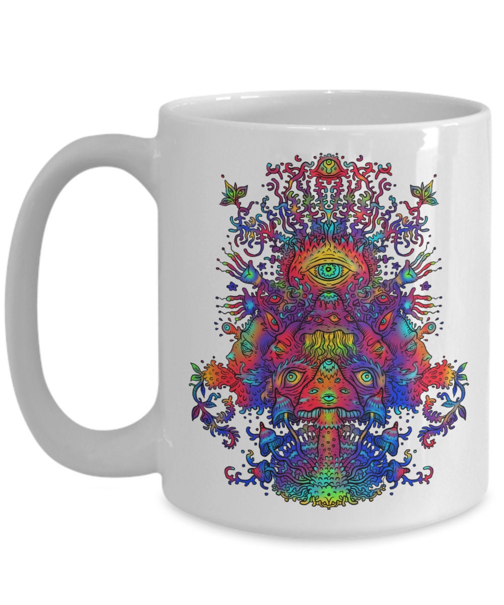 Shrooms Mug trippy coffee mug psychedelic mug psychadelic mugs dancing magic mushrooms mug hippy gift lsd mug