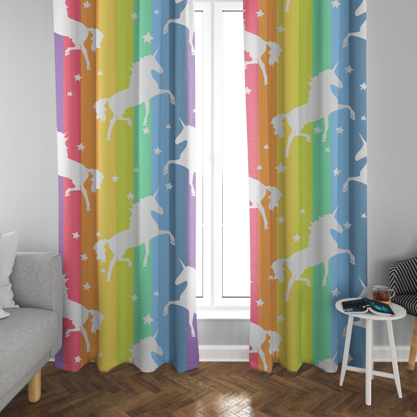 Rainbow Unicorn Window Curtains Girly Drapery unicorns Curtain Panels childrens window treatment colorful rainbow curtain kids curtains decr