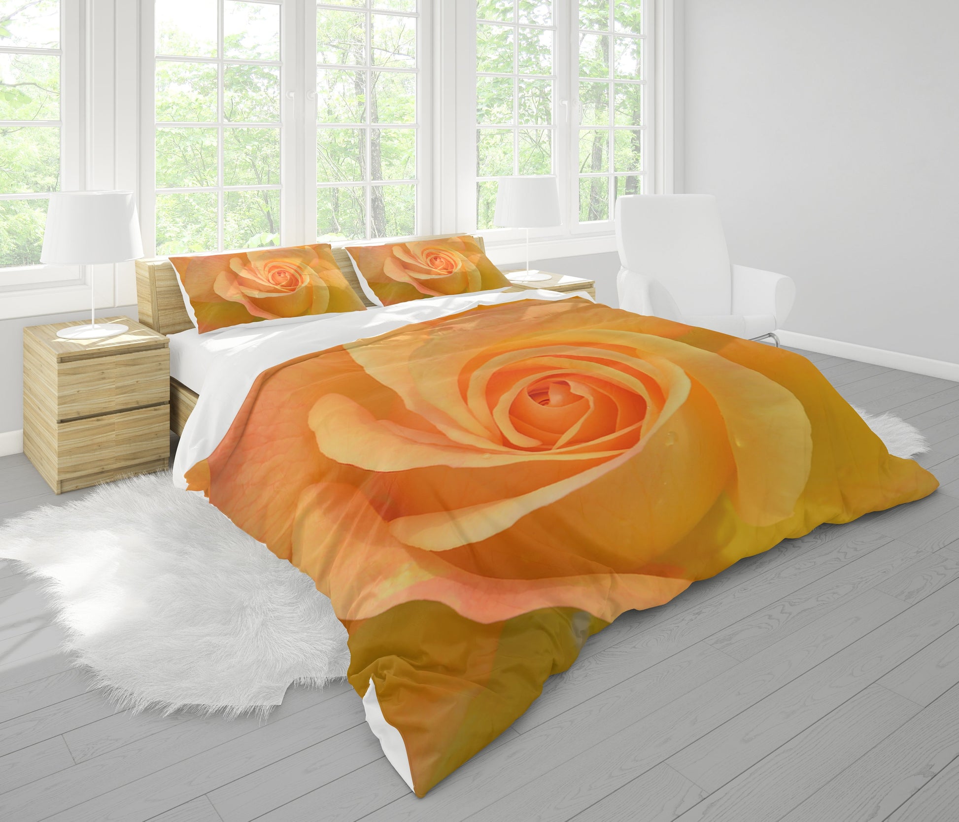 Rose Comforter or Duvet Cover Yellow orange roses bedding Nature bedding floral comforter botanical bedding romantic bedding
