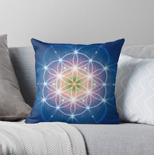 Flower of Life pillow blue pillows spiritual pillow sacred geometry pillows cheap gifts pillows for couch geometric pillows purple yellow