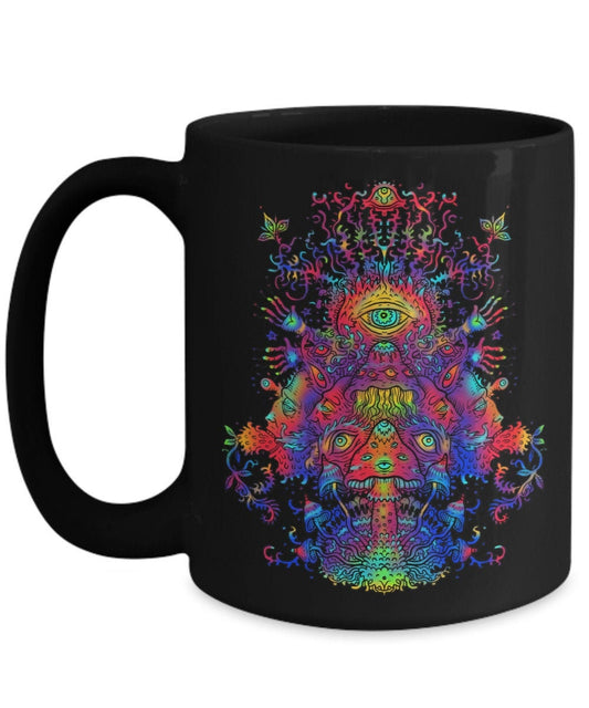 Shrooms Mug trippy coffee mug psychedelic mug psychadelic mugs dancing magic mushrooms mug hippy gift lsd mug